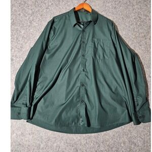 HISDERN Button Down Shirt Mens 2XL Green Long Sleeve Solid Casual
